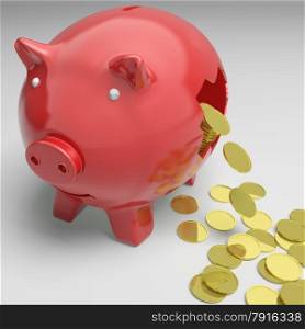 Broken Piggybank Shows Cash Savings Or Economy