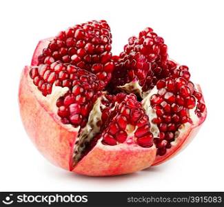 Broken ripe pomegranate isolated on a white background