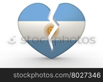 Broken white heart shape with Argentina flag, 3D rendering