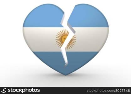 Broken white heart shape with Argentina flag, 3D rendering