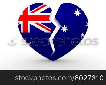 Broken white heart shape with Australia flag, 3D rendering