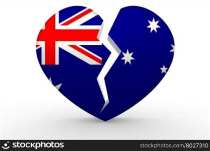 Broken white heart shape with Australia flag, 3D rendering