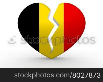 Broken white heart shape with Belgium flag, 3D rendering