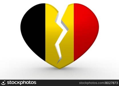 Broken white heart shape with Belgium flag, 3D rendering