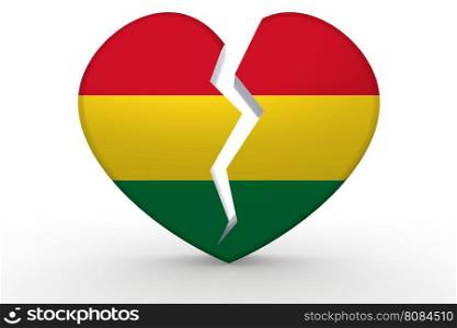Broken white heart shape with Bolivia flag, 3D rendering