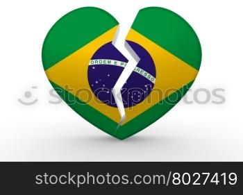 Broken white heart shape with Brazil flag, 3D rendering