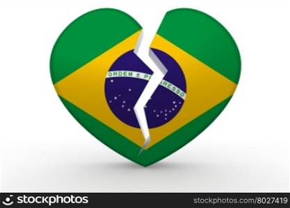 Broken white heart shape with Brazil flag, 3D rendering