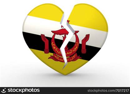 Broken white heart shape with Brunei flag, 3D rendering