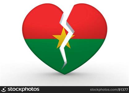 Broken white heart shape with Burkina Faso flag, 3D rendering
