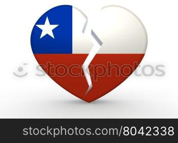 Broken white heart shape with Chile flag, 3D rendering