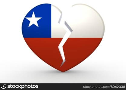 Broken white heart shape with Chile flag, 3D rendering