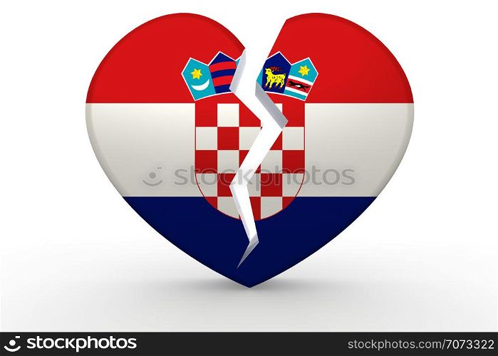Broken white heart shape with Croatia flag, 3D rendering