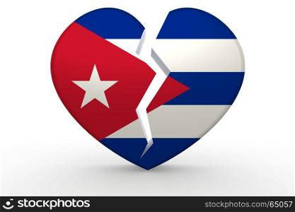 Broken white heart shape with Cuba flag, 3D rendering