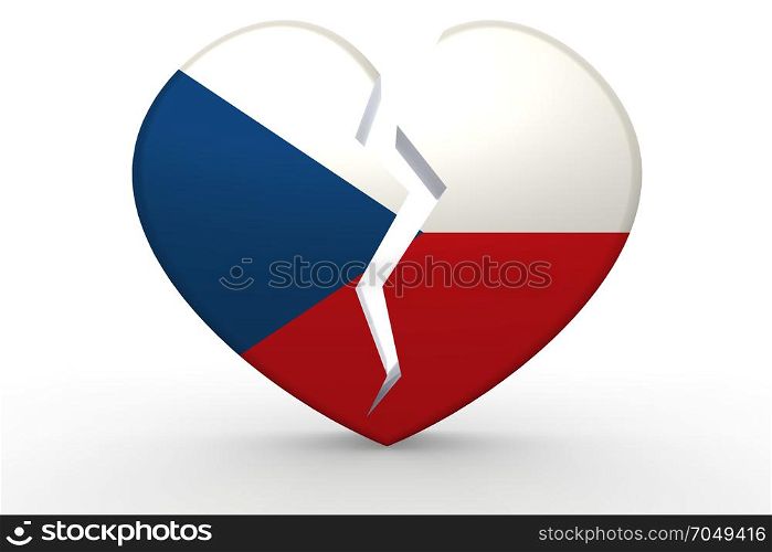 Broken white heart shape with Czech Republic flag, 3D rendering