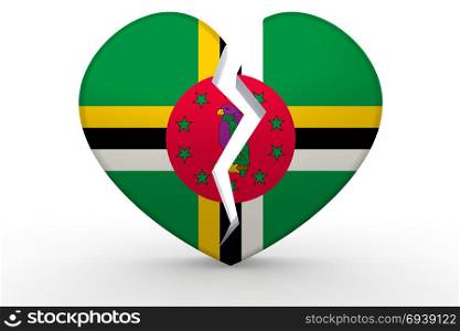 Broken white heart shape with Dominica flag, 3D rendering