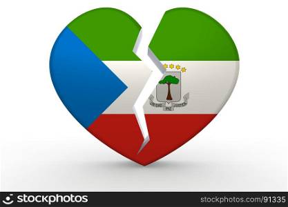 Broken white heart shape with Equatorial Guinea flag, 3D rendering