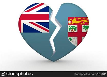 Broken white heart shape with Fiji flag, 3D rendering