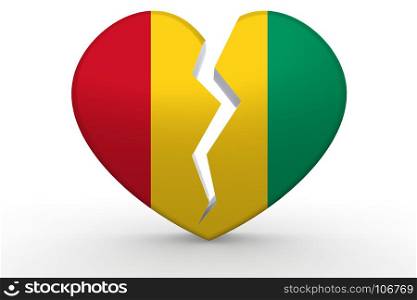 Broken white heart shape with Guinea flag, 3D rendering