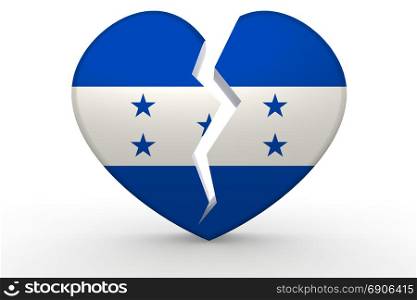 Broken white heart shape with Honduras flag, 3D rendering