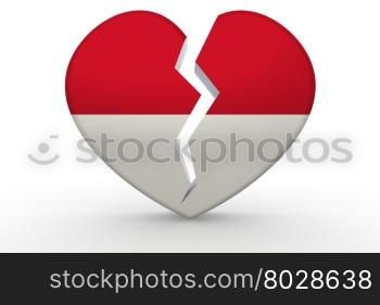 Broken white heart shape with Indonesia flag, 3D rendering