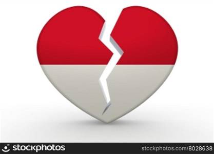 Broken white heart shape with Indonesia flag, 3D rendering