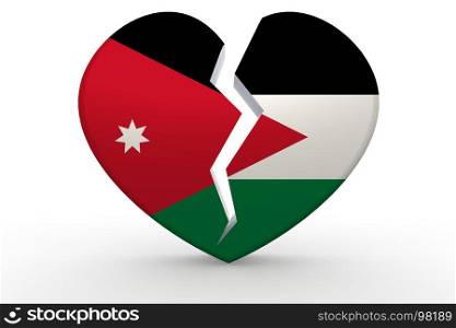 Broken white heart shape with Jordan flag, 3D rendering