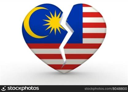 Broken white heart shape with Malaysia flag, 3D rendering