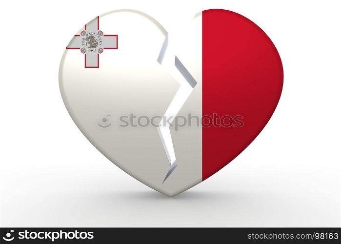 Broken white heart shape with Malta flag, 3D rendering