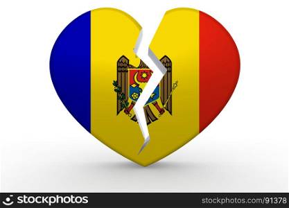 Broken white heart shape with Moldova flag, 3D rendering