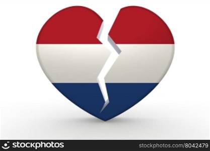 Broken white heart shape with Netherlands flag, 3D rendering