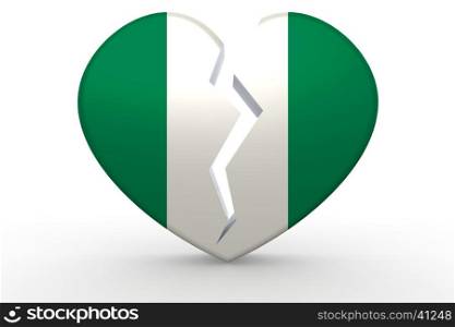 Broken white heart shape with Nigeria flag, 3D rendering