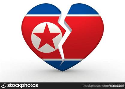 Broken white heart shape with North Korea flag, 3D rendering