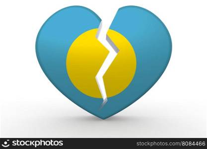 Broken white heart shape with Palau flag, 3D rendering