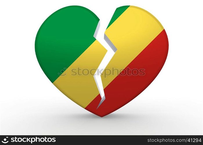 Broken white heart shape with Republic of the Congo flag, 3D rendering