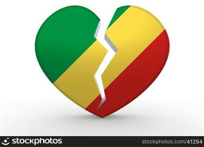Broken white heart shape with Republic of the Congo flag, 3D rendering