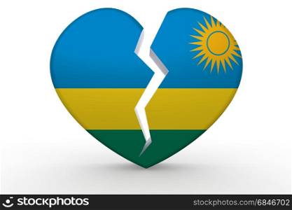 Broken white heart shape with Rwanda flag, 3D rendering