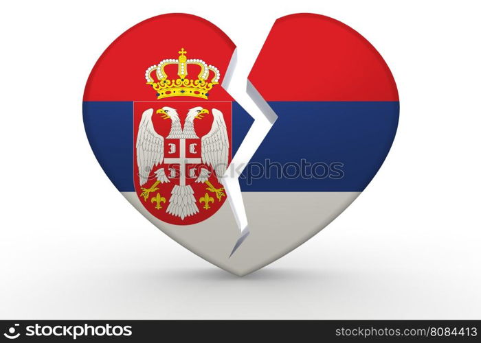 Broken white heart shape with Serbia 3D rendering
