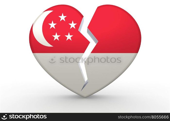 Broken white heart shape with Singapore 3D rendering