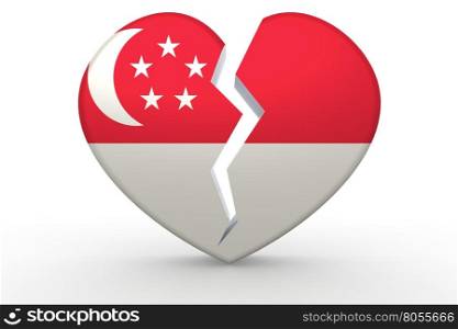 Broken white heart shape with Singapore 3D rendering