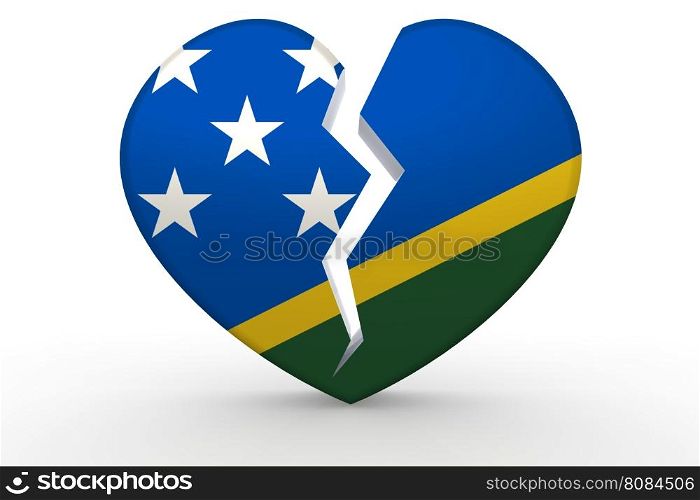 Broken white heart shape with Solomon Islands flag 3D rendering