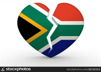 Broken white heart shape with South Africa flag, 3D rendering