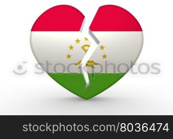 Broken white heart shape with Tajikistan flag, 3D rendering