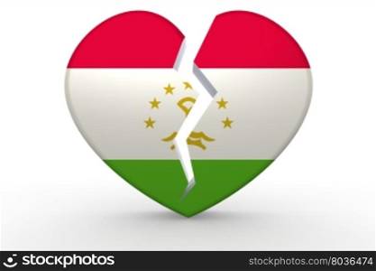 Broken white heart shape with Tajikistan flag, 3D rendering