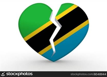 Broken white heart shape with Tanzania flag, 3D rendering