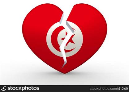 Broken white heart shape with Tunisia flag, 3D rendering