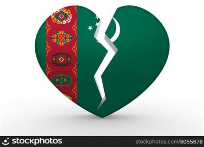 Broken white heart shape with Turkmenistan flag, 3D rendering