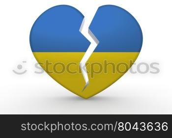 Broken white heart shape with Ukraine flag, 3D rendering