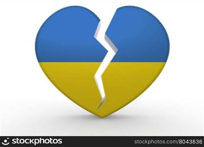 Broken white heart shape with Ukraine flag, 3D rendering