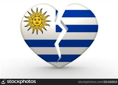 Broken white heart shape with Uruguay flag, 3D rendering