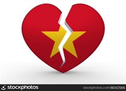 Broken white heart shape with Vietnam flag, 3D rendering